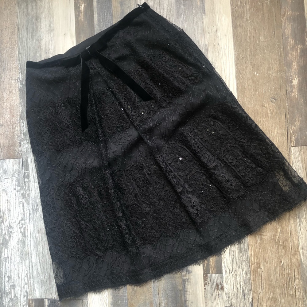 Sequined Black Lace Skirt